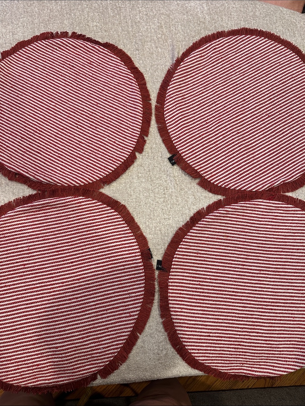 Tahari Red and White Striped Round Placemats with Fringe (4)
